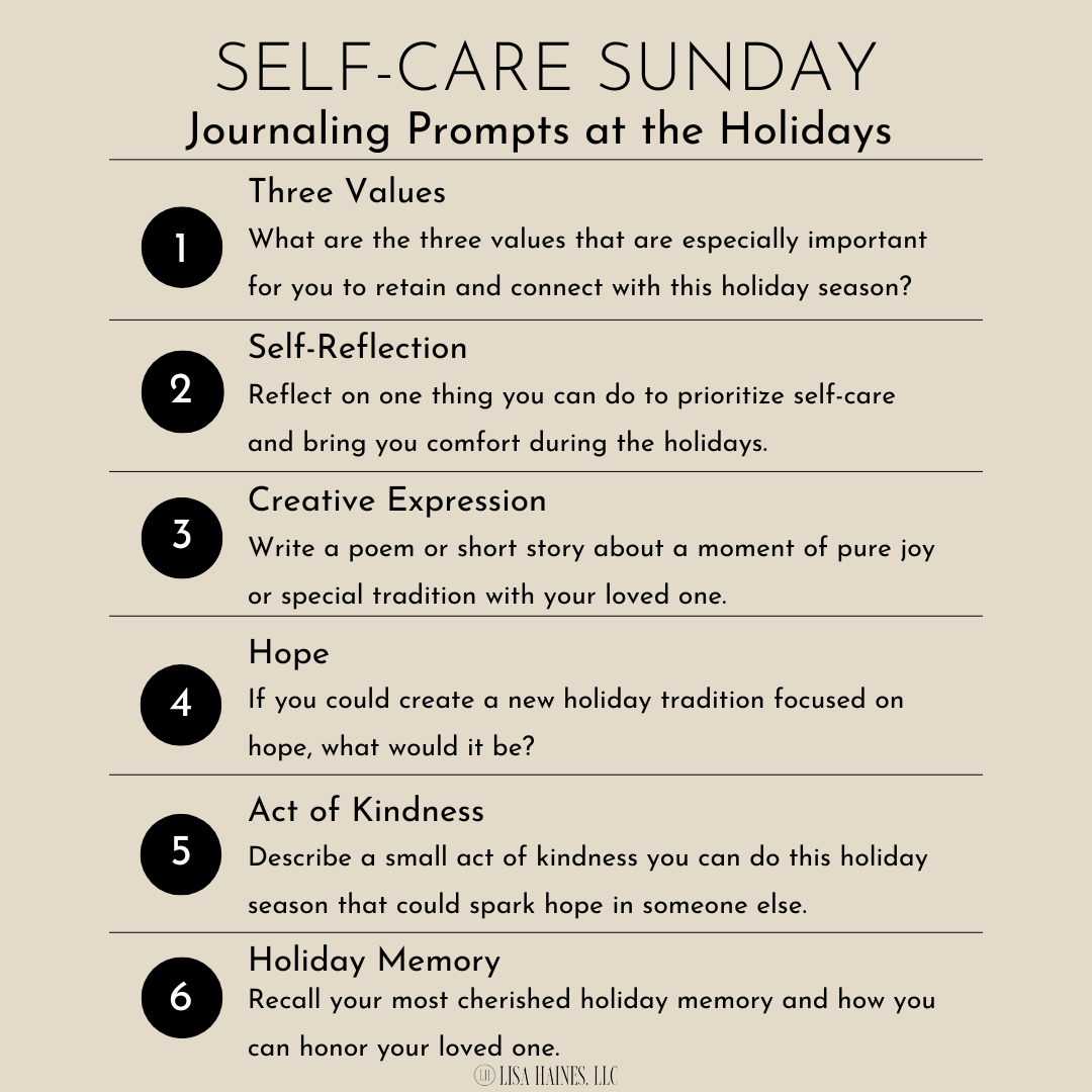 Copy of Self-Care Sunday Journal Prompts at the holidays