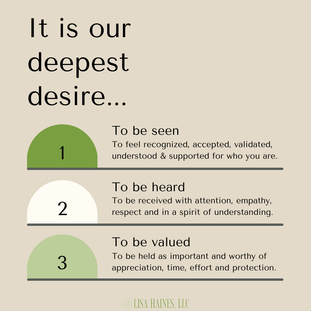 It is our deepest desire to be seen, to be heard, to be valued.